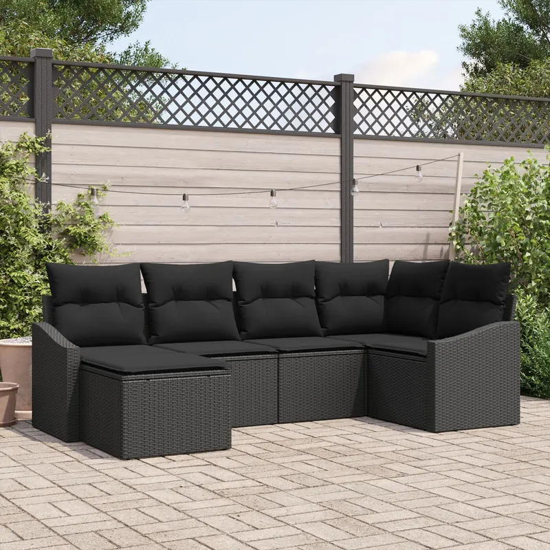 set canapea gradina 6 piese cu pernute negru ratan poli