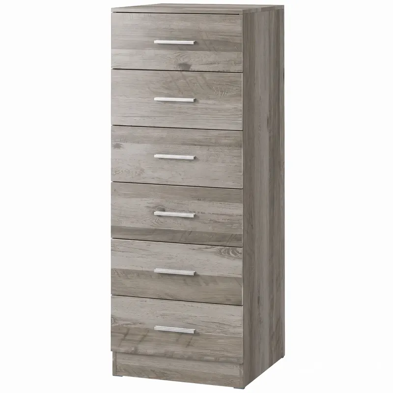 HOMCOM Comodă cu 6 Sertare, Modernă, 40x40x110 cm, Gri-Maro
