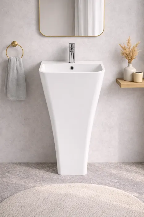 Lavoar freestanding din compozit, alb lucios, dreptunghiular, Lea Terra