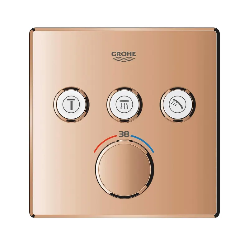 Unitate comanda Grohe 29126DA0, SmartControl, termostat, 3 iesiri, necesita valva, lucios, cupru