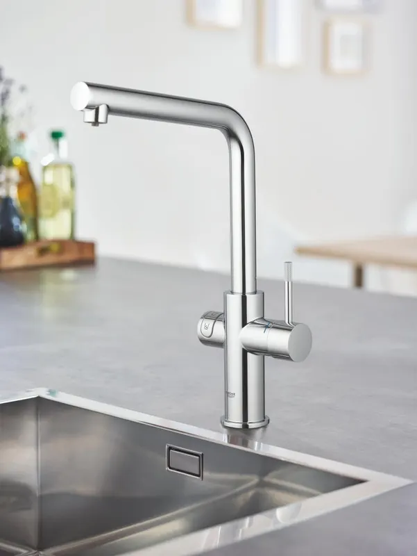 Baterie bucatarie Grohe 1010680001, 0.6 bar, 378 mm, 221 mm, 1 orificii instalare, 3 sprayuri, 150 unghi pivotare, Crom