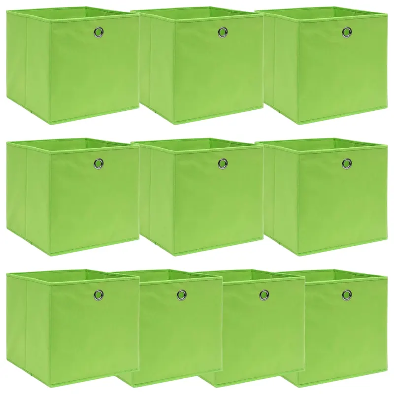 cutii depozitare, 10 buc., verde, 32x32x32 cm, textil
