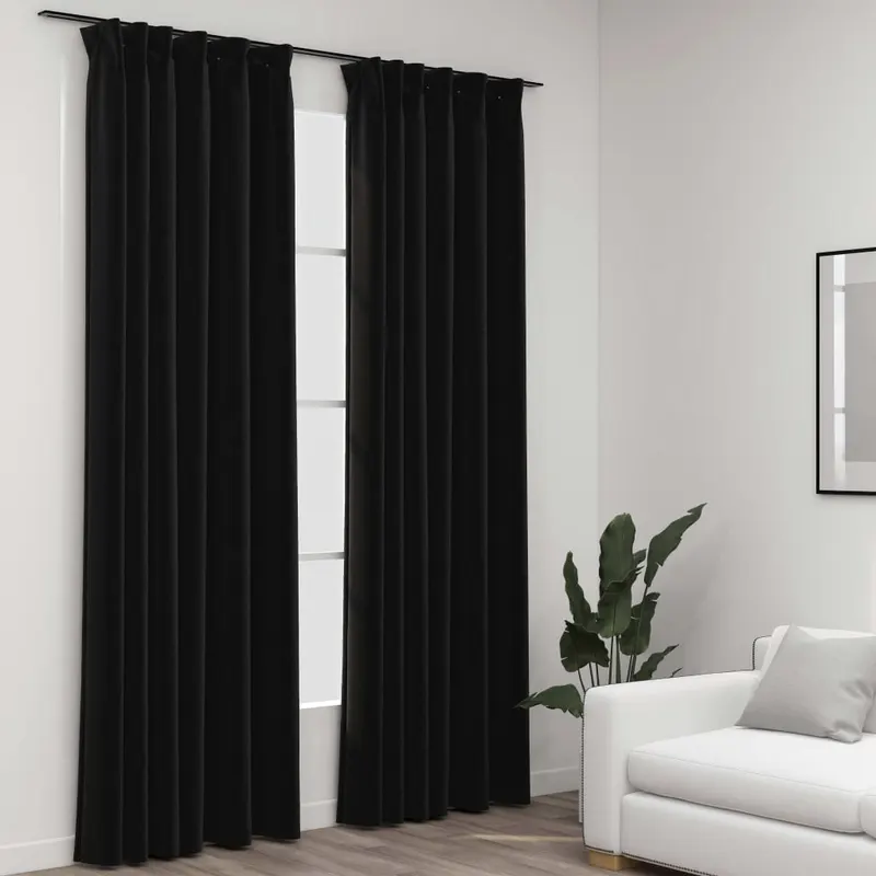 draperii opace aspect in, carlige, 2 buc., antracit, 140x245 cm