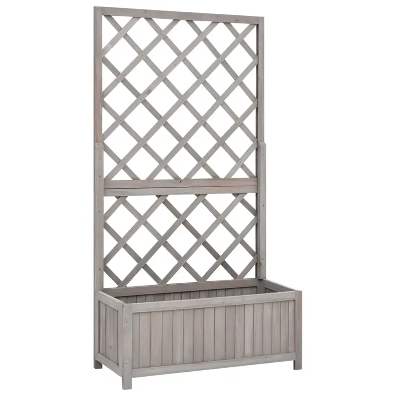 jardiniera colt cu spalier, gri, 70x30x135 cm, lemn masiv brad