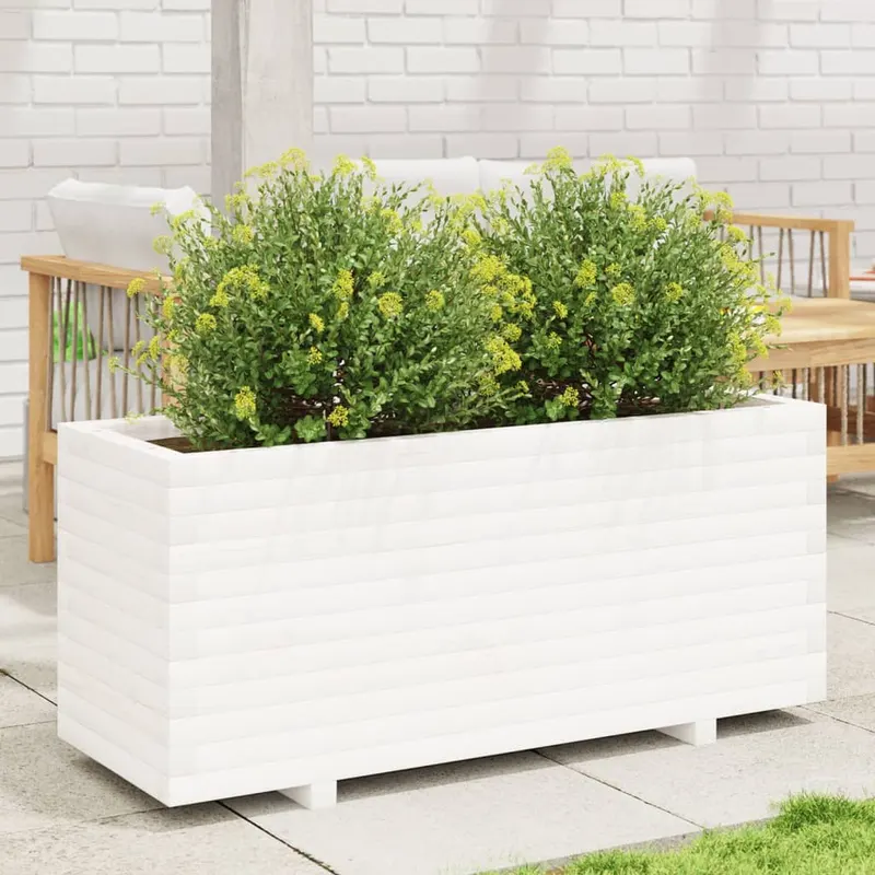 jardiniera de gradina, alb, 110x40x49,5 cm, lemn masiv de pin