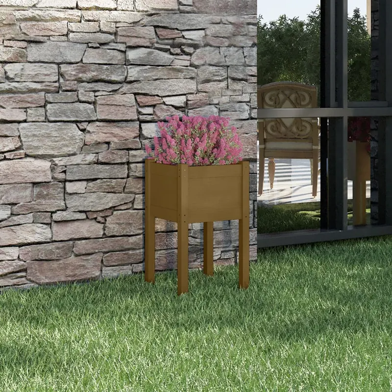 jardiniera de gradina, maro miere, 40x40x70 cm, lemn masiv pin
