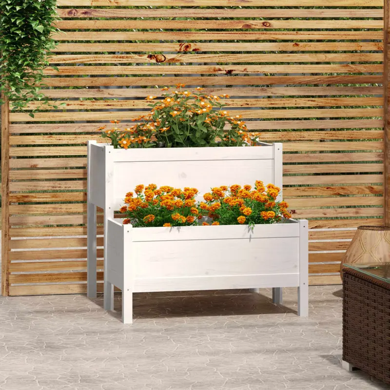 jardiniera, alb, 84,5x84x75 cm, lemn masiv de pin