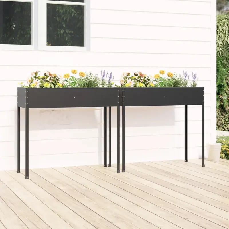 jardiniere de gradina, 2 buc., antracit, otel galvanizat