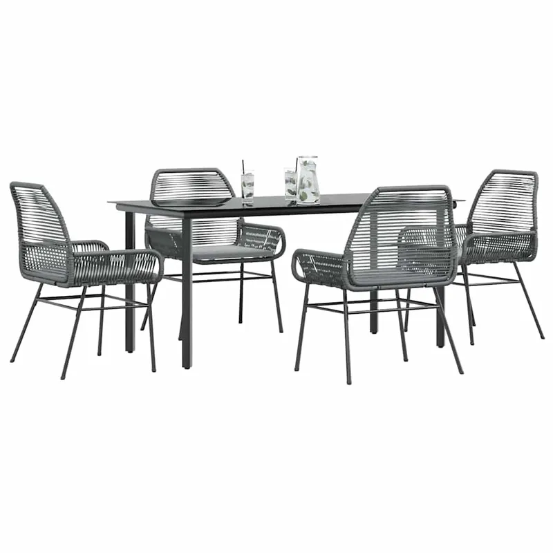 set de sufragerie de gradina 5 piese sticla poliratan gri