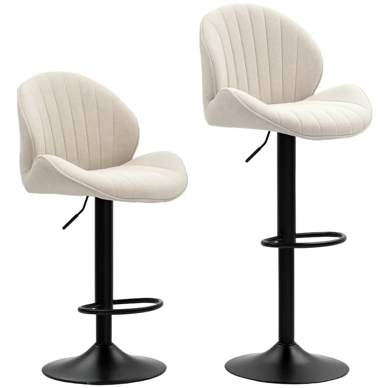 HOMCOM Set de 2 Scaune de Bar cu Suport pentru Picioare, din Țesătură cu Efect de Cinilie, 48x50x94-115 cm, Negru și Bej