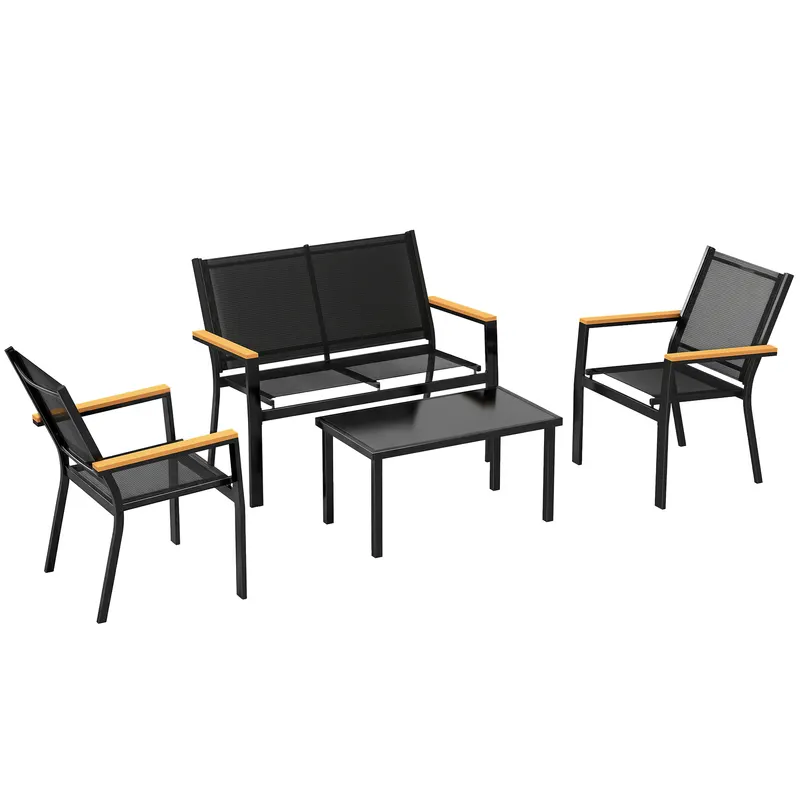Outsunny Set Mobilier Exterior, Rezistent la Rugină, 4 Piese, Negru