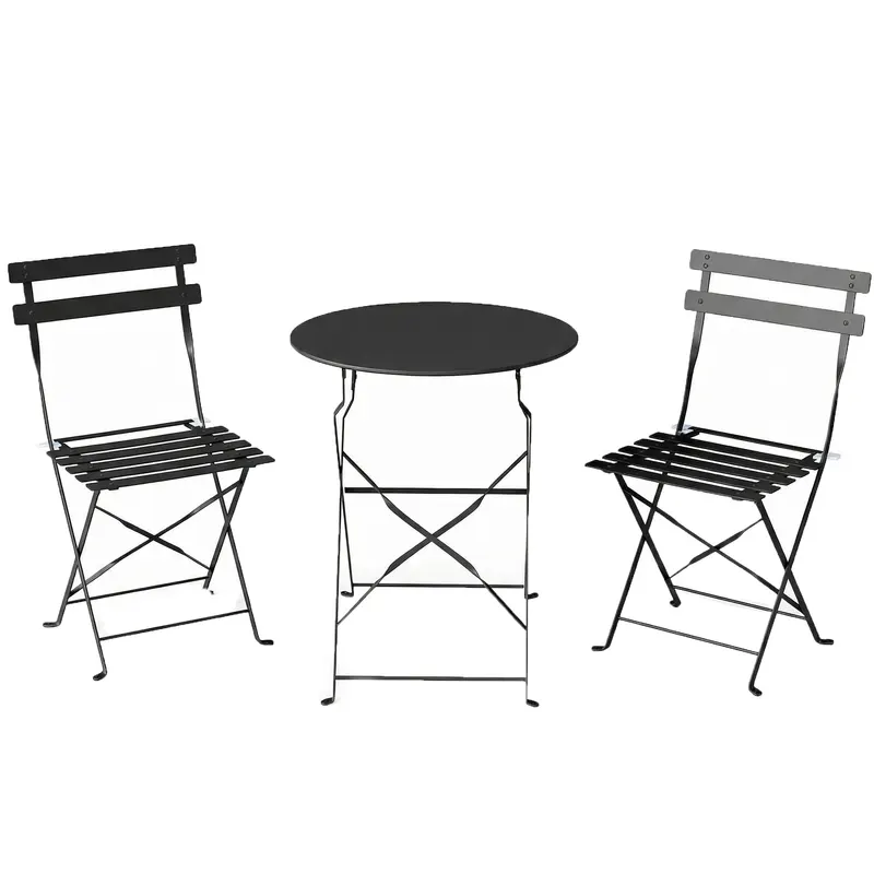 Outsunny Set Bistro Exterior, Mobilier Pliabil cu Masă și 2 Scaune, Negru