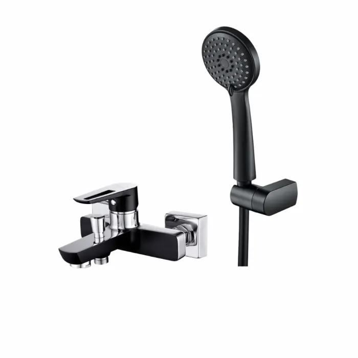 Set de dus Deante Boro cu para 3 functii, furtun, suport fix negru mat si baterie cada negru crom lucios, Cersanit Mille