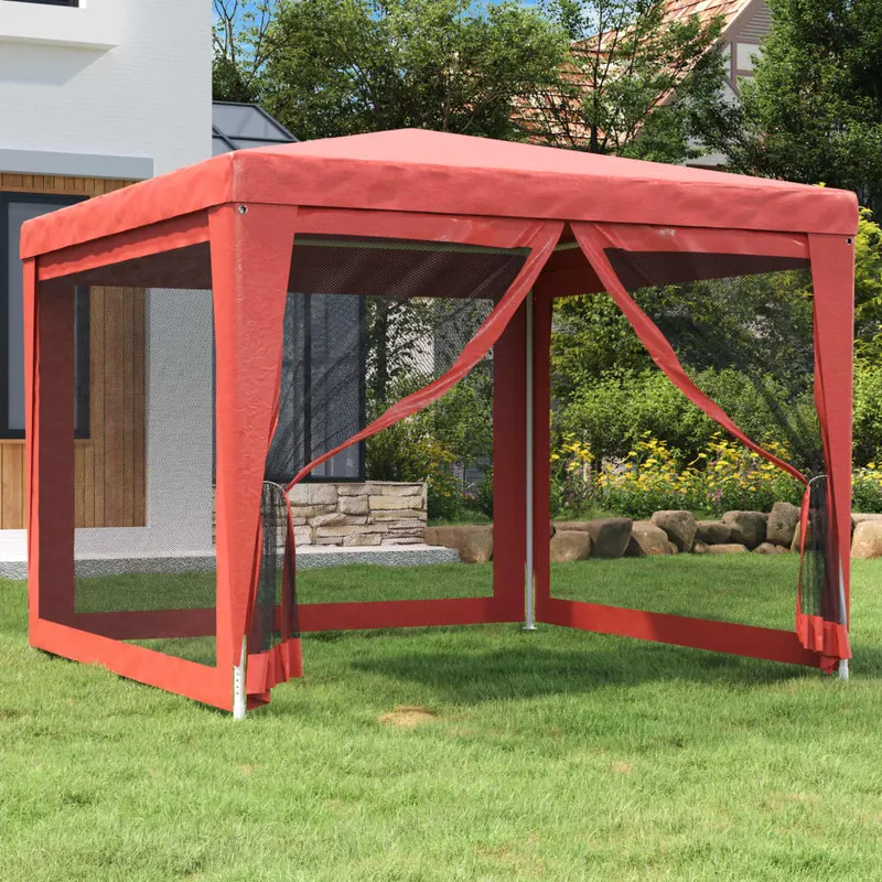 cort de petrecere cu 4 pereti din plasa, rosu, 3x3 m, hdpe