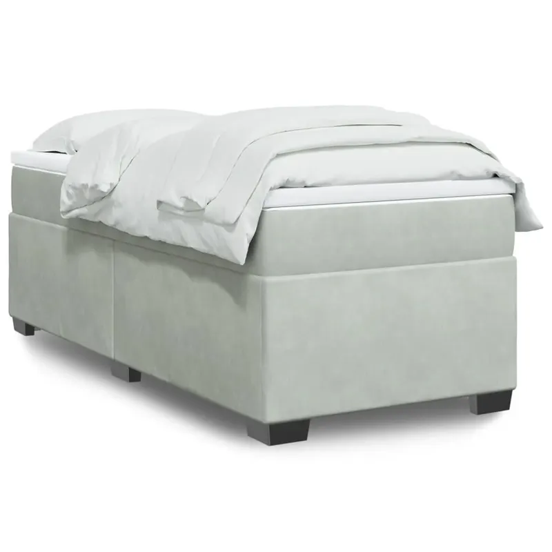 pat continental cu saltea, gri deschis, 80x200 cm, catifea