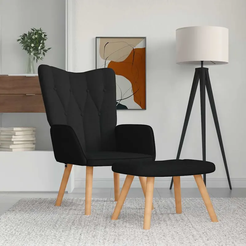 scaun de relaxare cu taburet, negru, textil