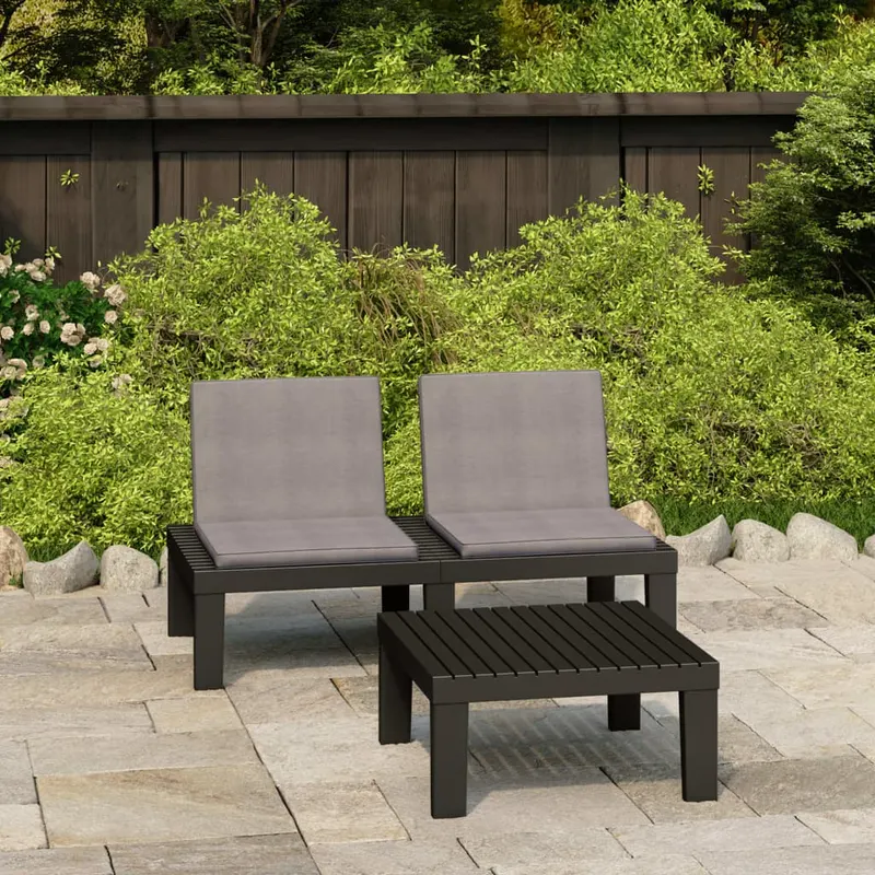 set mobilier de gradina cu perne, 2 piese, gri, plastic