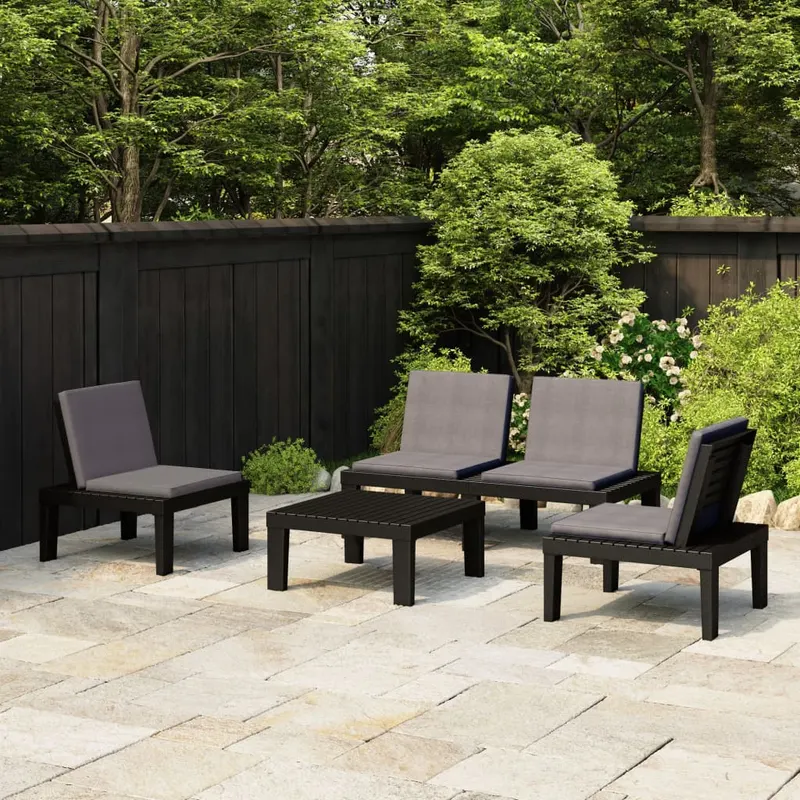 set mobilier de gradina cu perne, 4 piese, gri, plastic