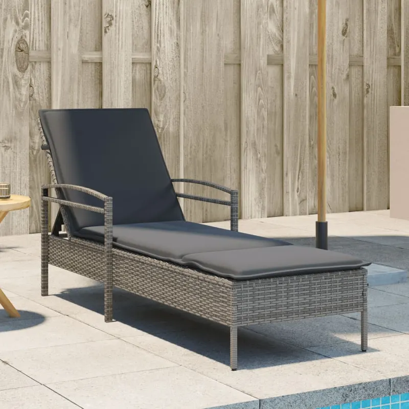 sezlong cu perna, gri, 63x200x81 cm, poliratan