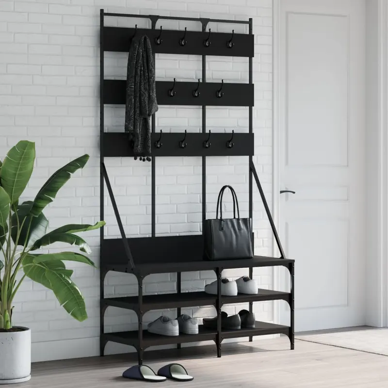 suport de haine cu raft de pantofi, negru, 100x40x184 cm