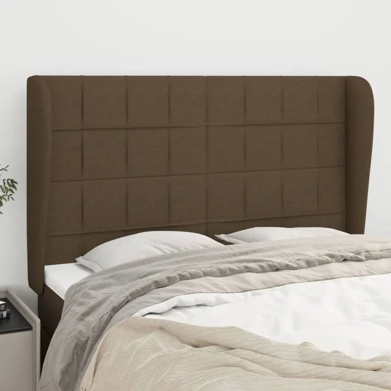 tablie de pat cu aripioare maro inchis 147x23x118/128 cm textil