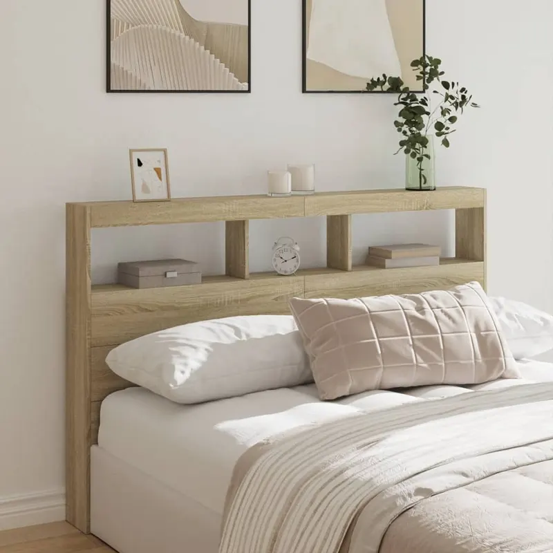 tablie de pat cu dulap si led, stejar sonoma, 160x17x102 cm