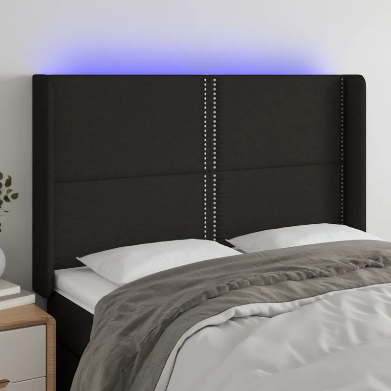 tablie de pat cu led, negru, 147x16x118/128 cm, textil