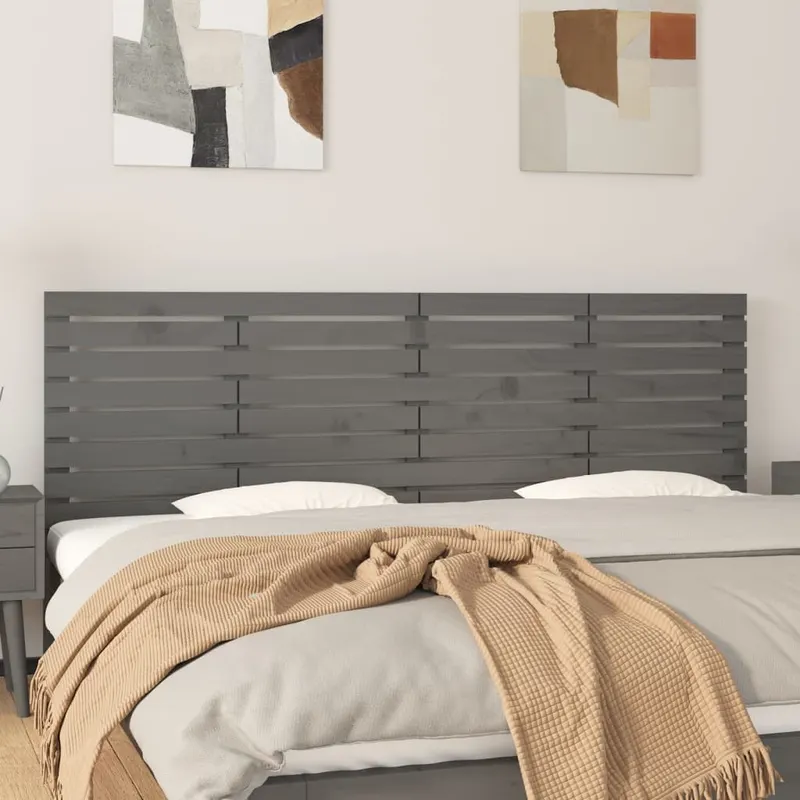 tablie de pat pentru perete, gri, 206x3x63 cm, lemn masiv pin