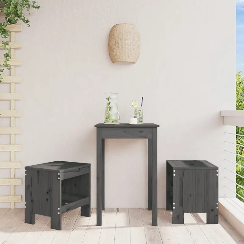 taburete de gradina, 2 buc., gri, 40x36x45 cm, lemn masiv pin