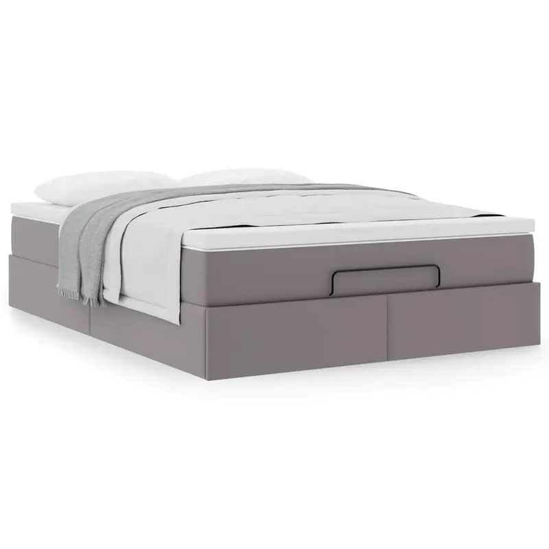 cadru de pat otoman cu saltea gri 140x200cm piele artificiala