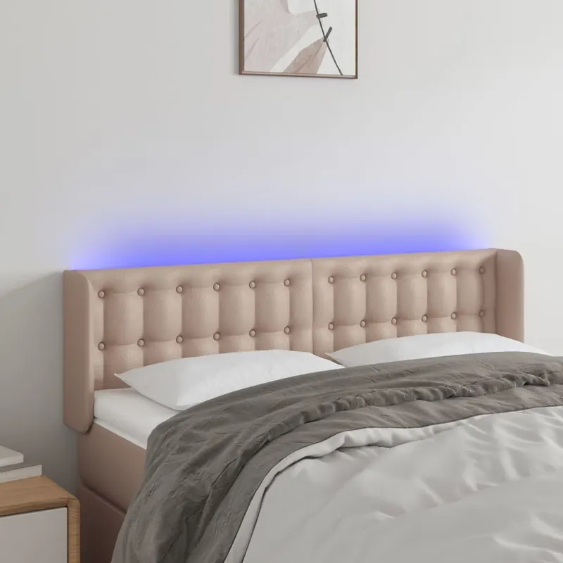 tablie de pat cu led cappuccino 147x16x78/88 cm piele ecologica
