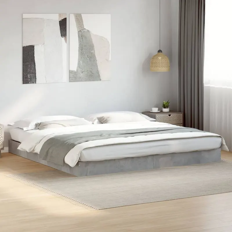 cadru de pat, gri beton, 180x200 cm, lemn prelucrat