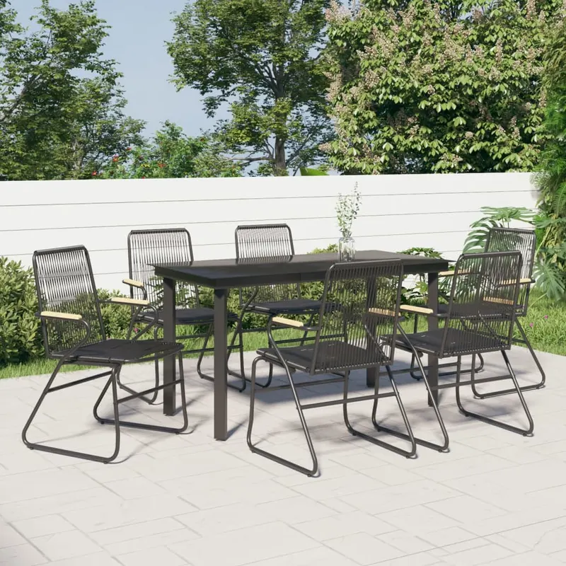 set mobilier de gradina, 7 piese, negru, ratan pvc