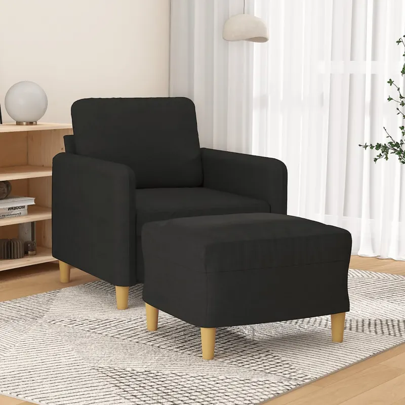 fotoliu canapea cu taburet, negru, 60 cm, material textil