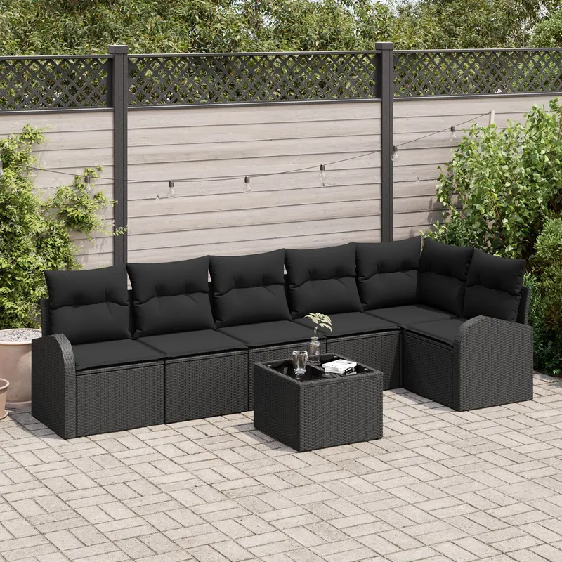 set canapea gradina 7 piese cu perne bej ratan poli