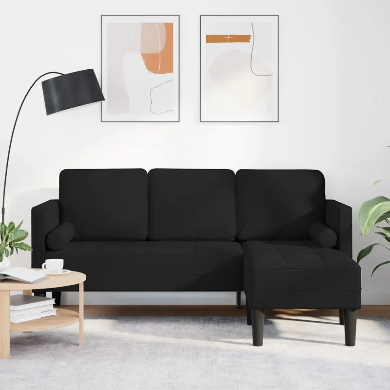 canapea l cu 3 locuri neagra 160 cm textil