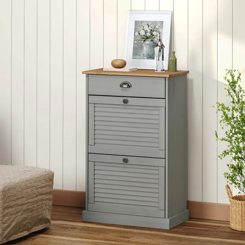 dulap de pantofi vigo, 60x35x96 cm, gri, lemn masiv de pin
