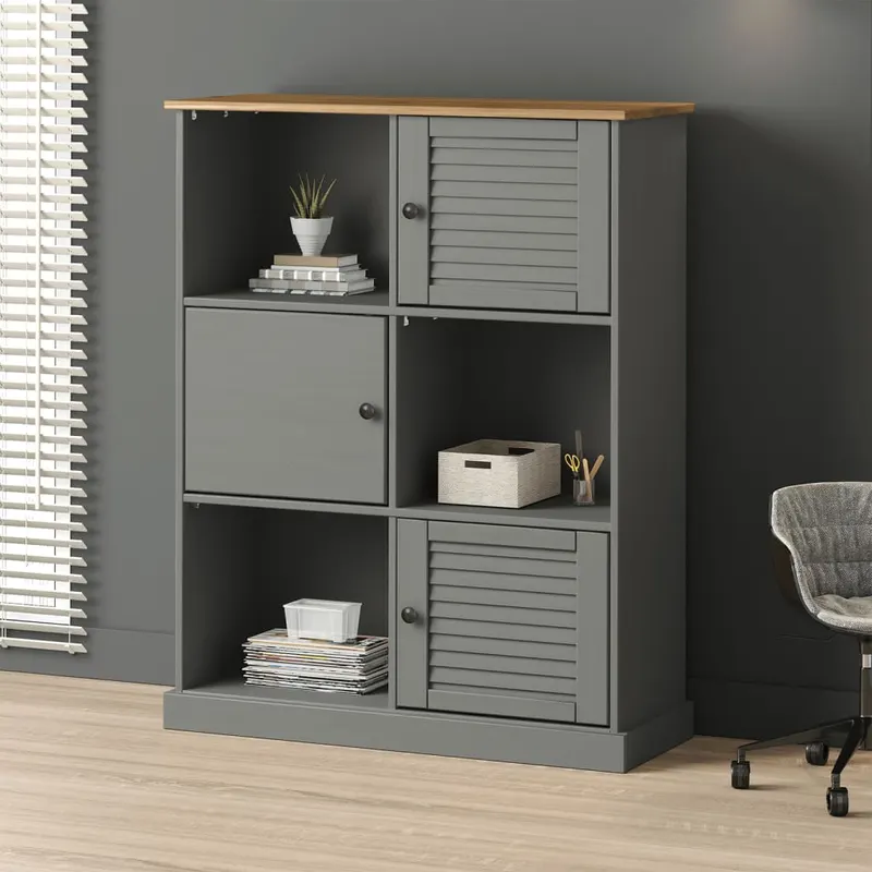 biblioteca vigo, gri, 90x35x114,5 cm, lemn masiv de pin