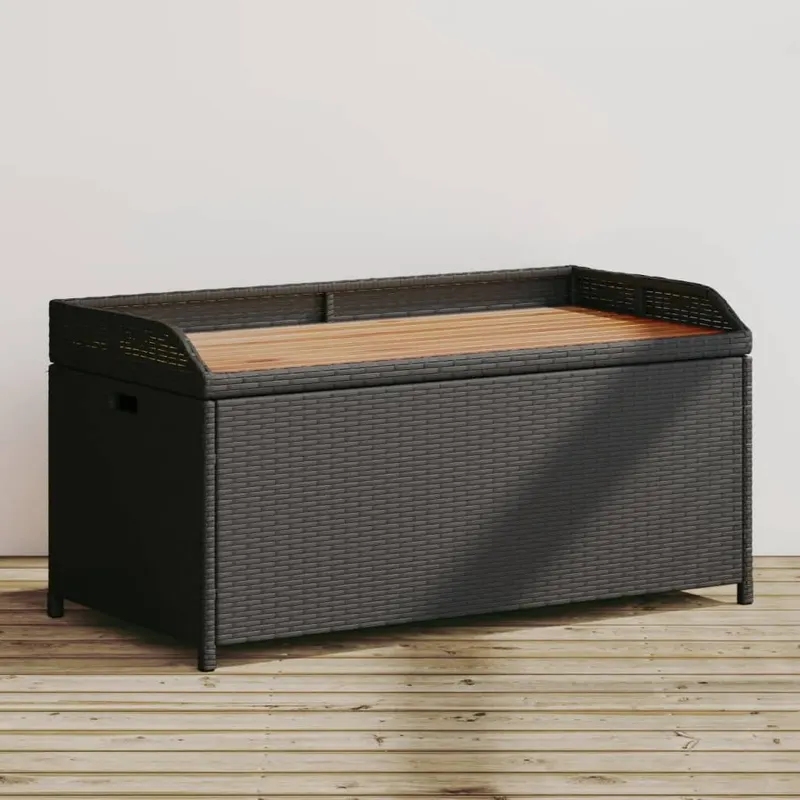 banca depozitare gradina, negru, 100x50x52 cm, poliratan/acacia