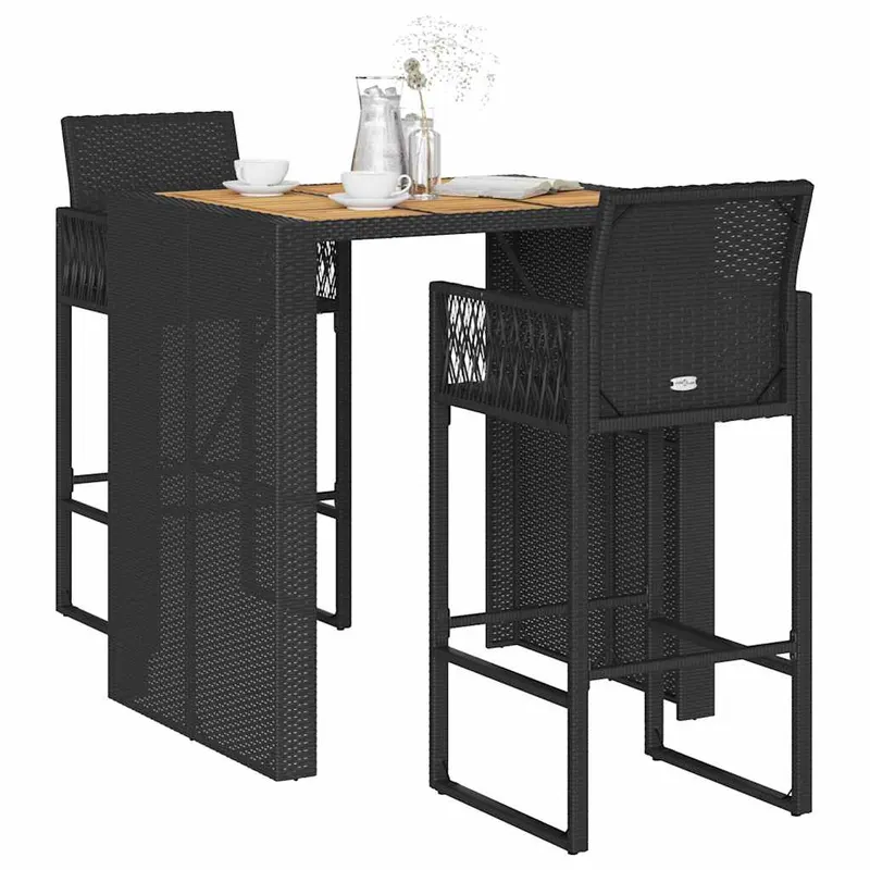 set mobilier bar de gradina fara perne 3 piese negru poliratan