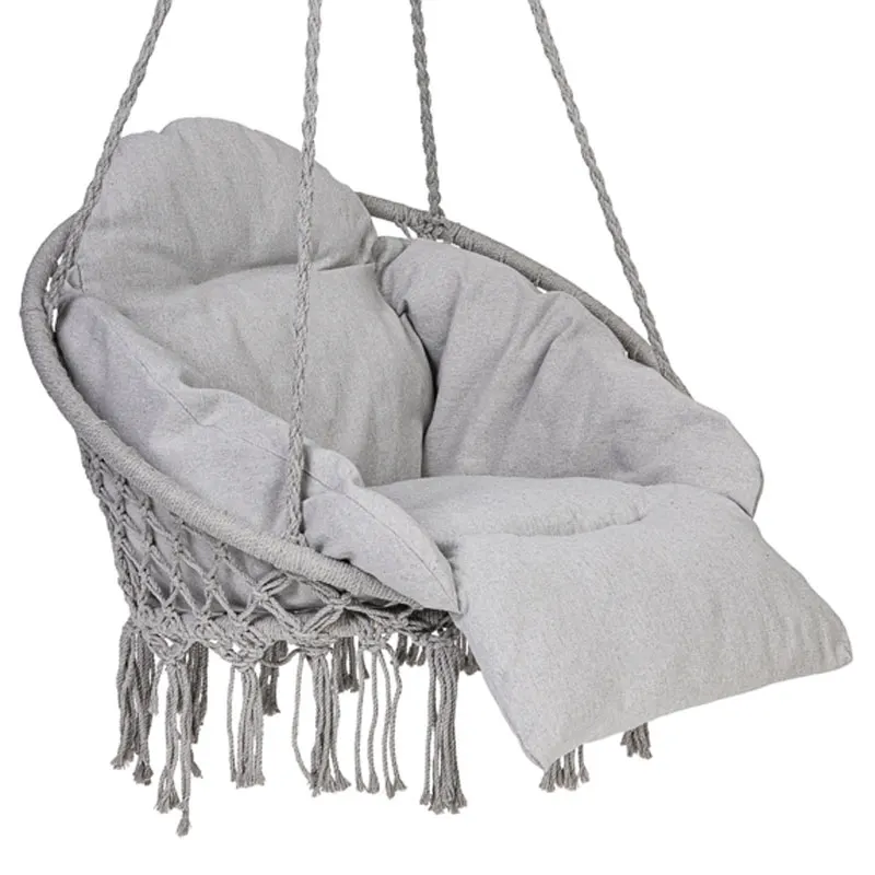 Scaun rotund tip leagan suspendat cu perna Confort Plus, casa sau gradina, gri