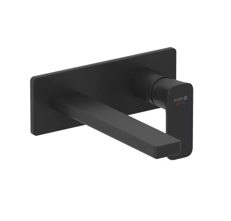 Baterie lavoar Kludi Renon, pe perete, 210 mm, necesita valva, mat, negru, 422443975