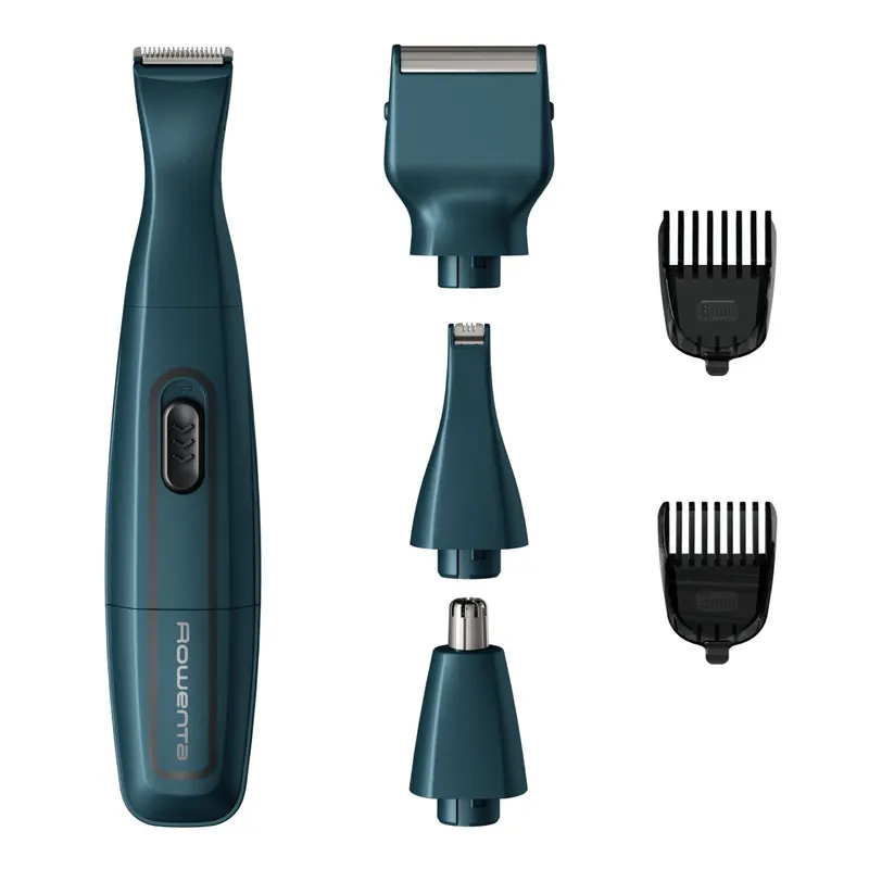 Aparat de tuns barba Rowenta Nomad TN3651F0, lame inox cu înveliş din titan, rezistent la apa, accesoriu pentru ras, baza de depozitare, albastru