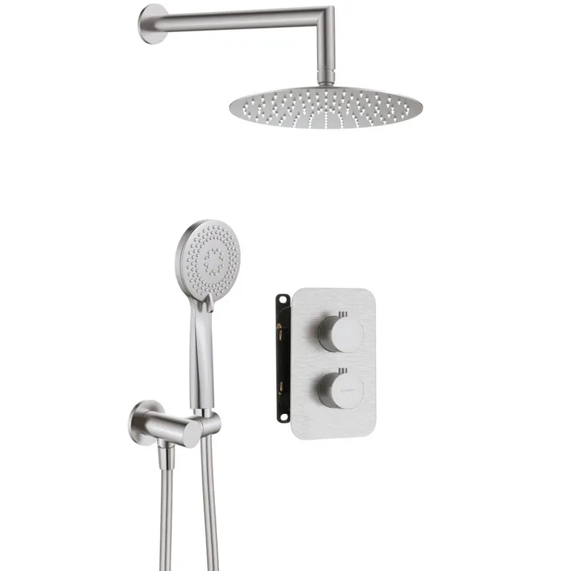 Set de dus incastrat cu baterie termostatica inclusa Deante Box, otel slefuit