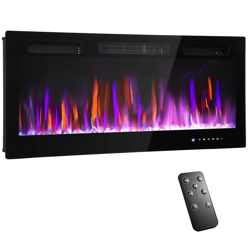 HOMCOM Șemineu Electric de Încorporat cu Flacără Independentă, 3 Moduri de Încălzire și Telecomandă, 106.7x9.4x47 cm, Negru
