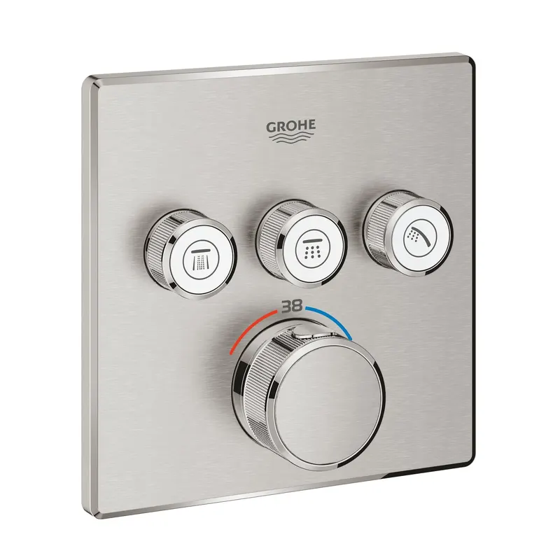 Unitate comanda Grohe 29126DC0, Grohtherm SmartControl, 3 iesiri, termostat, necesita valva, mat, otel satinat