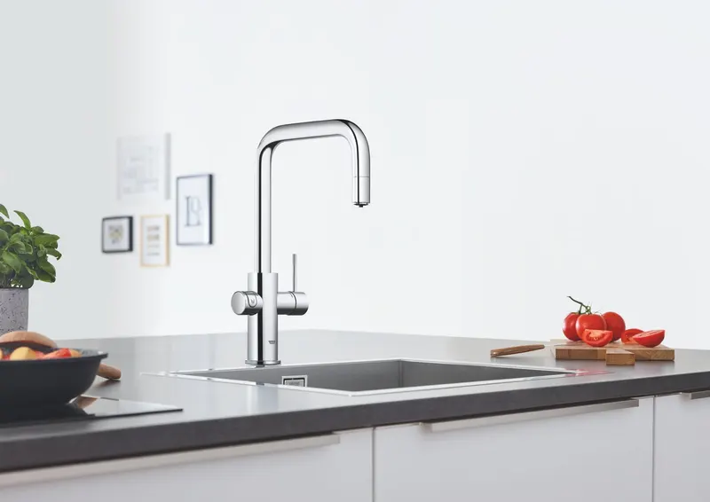 Baterie bucatarie Grohe 1010740001, 0.6 bar, 393 mm, 224 mm, 1 orificii instalare, 3 sprayuri, 160 unghi pivotare, Crom