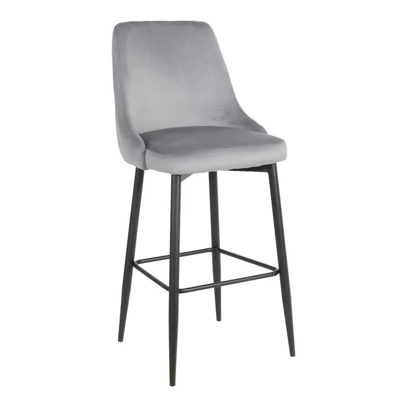 Scaun de bar Zedna, catifea si metal, 52x57x111 cm - Gri
