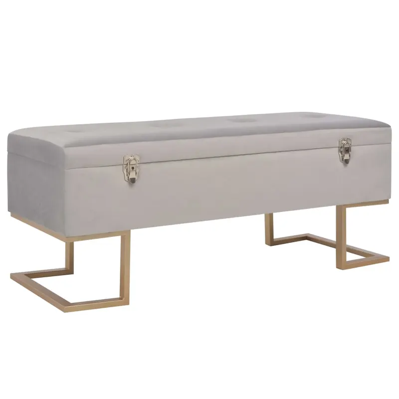 bancheta cu un compartiment de depozitare gri 105 cm catifea