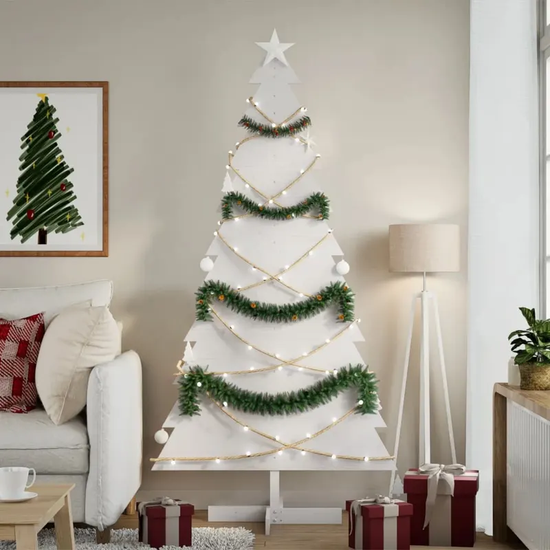 brad de craciun decorativ, alb, 180 cm, lemn de pin masiv